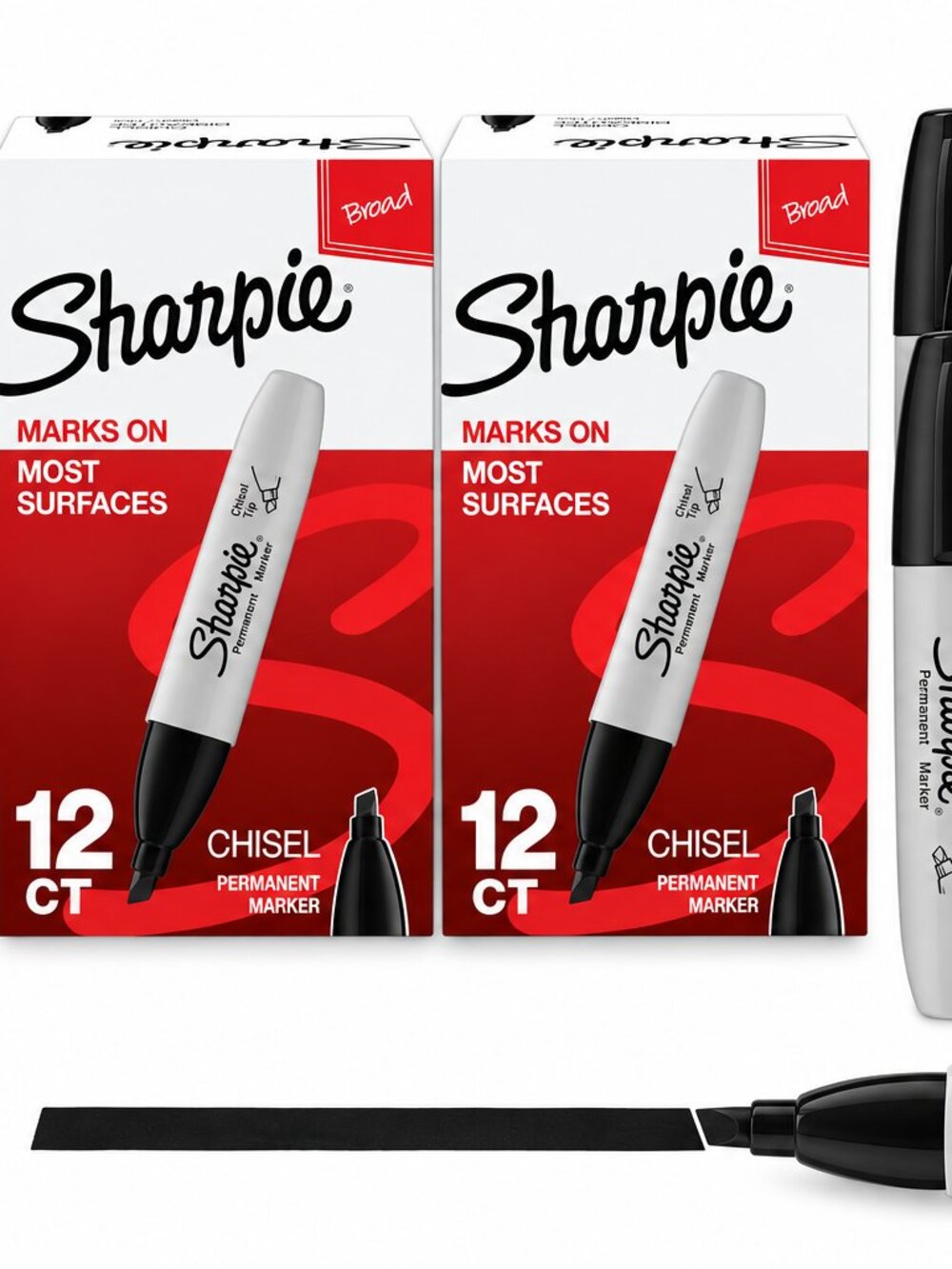 SHARPIE CHISEL TIP MARKERS BLACK 24 COUNT BRAND NEW